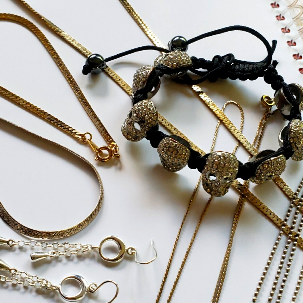 Jewelry Silver 925 Gold Tone Necklaces Bracelets Craft Lot Bundle 7pc